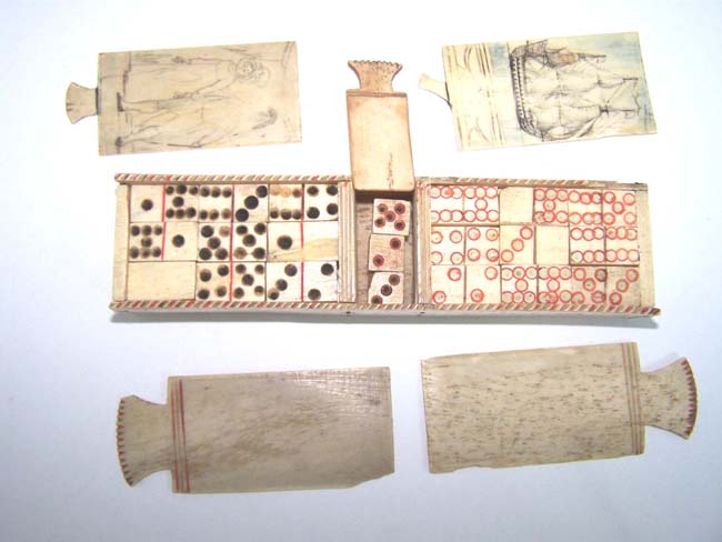 A Fabulous Napoleonic Period Prisoner Made Carved and Scrimshawed Bone Games Box circa 1800
